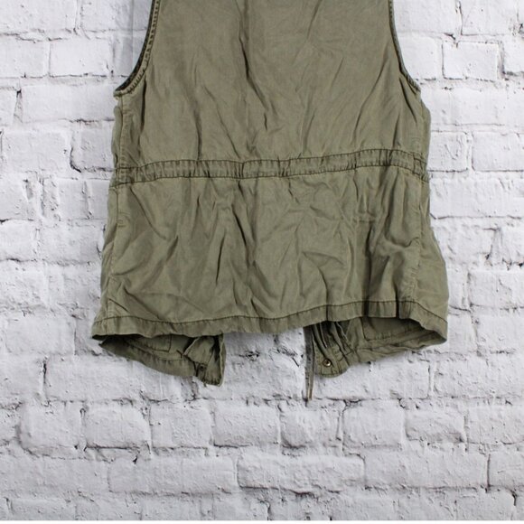 Max Jeans Olive Green Pockets Drawstring Waist Sleeveless Utility Cargo Vest - Picture 8 of 9